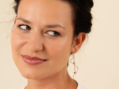 Cercei atarnatori bara spirala perlute de cultura, aur galben 14K